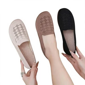 Women’s Casual Shoes Summer Breathable Hollow Mesh Slip-On Moccasins Lightweight Soft-Soled