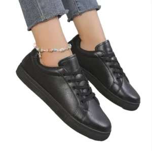 Women’s Casual Shoes for Winter Spring Autumn Black Rubber Lace-Up Design Trendy Fashion Walking Shoes for Ladies