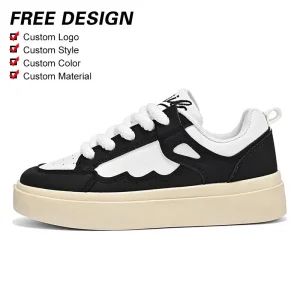 Women’s Casual Skateboarding Shoes Spring and Autumn New Fashion Breathable Lace White Design Model