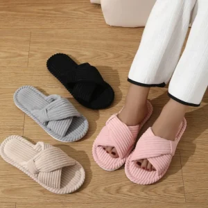 Women’s Casual Slide Slippers Warm Indoor House Cloth Breathable Lightweight Open Toe