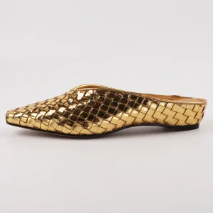 Women’s Casual Slides Square Toe Woven Genuine Leather 4cm Mid Heel Flat Mule Sandals