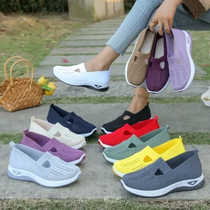 Women’s Casual Slip On Mesh Upper Toe Soft Soled Sneakers Breathable Fashionable Mom Shoes Summer Cross Border Dropshipping