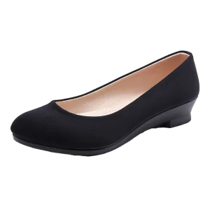 Women’s Casual Slip-On Round Toe Loafers Business Work Shoes with Breathable Feature for All Seasons-Rubber Insole