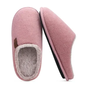 Women’s Casual Slip on Warm Felt House Shoes Plush Lining Cozy Memory Foam Indoor Scuff Slippers