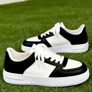 Women’s Casual Sneakers Breathable Thick Soled Synthetic Leather Lace Up White Chunky Shoes Soft Mesh