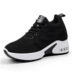 Women’s Casual Sneakers Factory Direct Cross Border Inner Height Increasing Breathable Mesh Surface Flying Walking Style