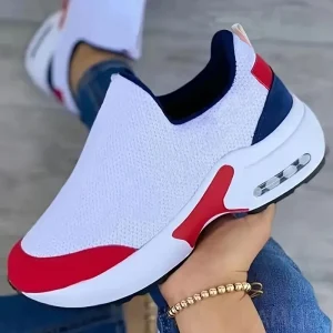 Women’s Casual Sneakers Walking Style Shoes with Large Size and Height Increasing Cushion Color Matching Slip On Shoes