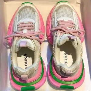 Women’s Casual Sneakers with Thick Bottom Pink Walking Style New Trend Fashion Joker Four Seasons