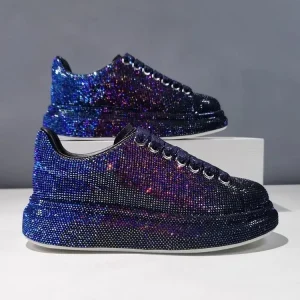 Women’s Casual Sports Shoes with Full Diamond Thick Sole Upper Gradually Changing Color Walking Platform Sneakers
