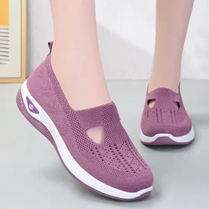 Women’s Casual Sports Sneakers Breathable Lightweight Fly Knit Mesh Upper Autumn Spring Summer Daily Walking Shoes