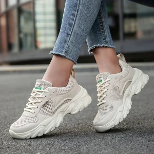 Women’s Casual Sporty Platform Sneakers Autumn Spring Closed Breathable Lightweight Cushioning Shock Resistant Athletic Shoes