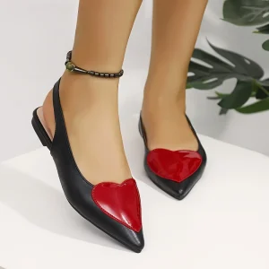 Women’s Casual Summer Slingback Dress Shoes Heart Patchwork Design Pointed Toe Comfortable Lightweight Boat Shoes for Spring