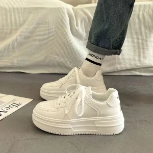 Women’s Casual Thick Bottom Sneakers Spring Autumn Shallow Mouth Lace-Up Running Shoes Small Skateboarding Shoes