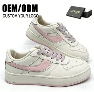 Women’s Casual Thick Sole Lace Up Sneakers Breathable Toe Design White Versatile All Seasons Skateboarding Shoes