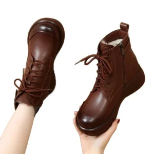 Women’s Casual Thick Soled High Top Short Boots Warm Vintage for Petite Figures