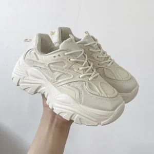 Women’s Casual Ultra High Heeled White Sports Shoes Thick Soled Breathable Single Liner Fashionable Running Shoe for Summer