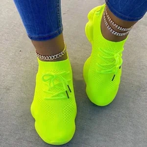 Women’s Casual Vulcanized Sneakers Breathable Mesh Upper TPR Midsole Platform Chunky Lace-Up Flat Tennis Shoes Summer Autumn