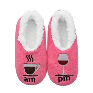 Women’s Casual Wine Slipper Socks Super Soft Cozy Fuzzy Non Slip Fleece Lining Winter House Slippers (Pink L Large) Coffee Gift