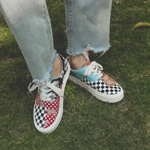 Women’s Checkered Lace up Canvas Shoes Retro Summer Casual Shoes