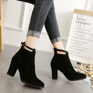 Women’s Chunky Heel Ankle Boots Suede Upper Winter Dress Shoes Non slip Factory Ready to Ship
