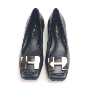Women’s Chunky Heel Ornament Decoration Genuine Leather Dress Pumps Shoes for Official Occasion