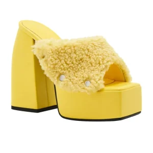 Women’s Chunky Heel Platform with Detachable Fur Spring Season Anti-Slip Fashion Leather Shoes