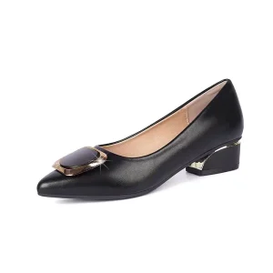 Women’s Chunky Heel Pumps Versatile Pointed Toe Slip On Work Shoes 1-3cm Office Dress Shoes