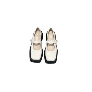Womens Chunky Mary Jane Platform Shoes Patent Leather Uniform Dress Shoes Femme Two Tone Platform Mary Jane Ankle Botas Shoes