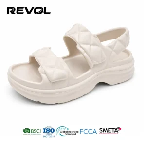 Women’s Chunky Platform Sandals with Quilted Straps Cute Beige Dad Sandals Soft Thick Sole Summer Beach Shoes for Walking