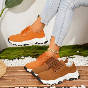 Women’s Chunky Platform Sneakers Elastic Lace Up Casual Low Top Shoes