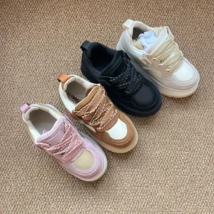 Women’s Chunky Sneakers Platform Thick Sole Height Increasing Autumn Winter Color block Lace up Walking Shoes