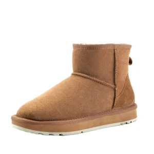 Women’s Classic Ankle Snow Boots Waterproof Flat Heel Sheepskin Leather Shearling Wool Fur Lined Winter Thermal Slip-On Autumn