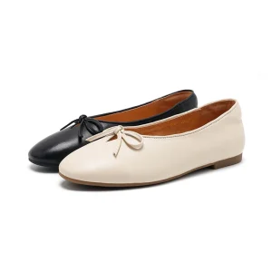 Women’s Classic Bow Ballet Flats Genuine Leather Light Weight Soft Breathable Anti-Slippery Flat Shoes for Autumn Spring Summer