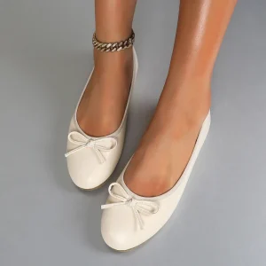 Women’s Classic Bow Ballet Flats Soft PU Leather Round Toe Lightweight Casual Slip Ballerina Shoes All Seasons Large