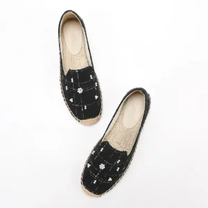Women’s Classic Flats Slip-On Cotton Upper Durable Fashion Trend Spring Autumn Mixed Colors Beaded Shoes
