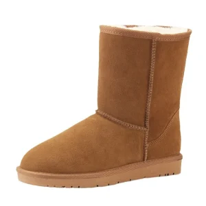 Women’s Classic Midi Snow Boots Genuine Double Face Sheepskin Suede Leather Winter Thermal Shoes Waterproof Warm Anti-Slip