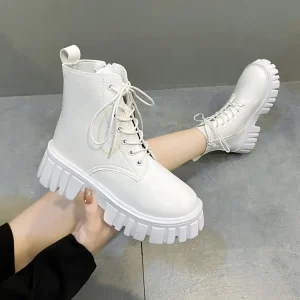 Women’s Classic PU Leather Zip High Boots Breathable Anti Slip Outdoor Style Shoes with Lace Up Closure Toe for Autumn Winter
