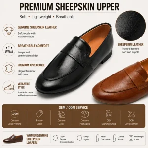 Women’s Classic Penny Loafers Full Grain Leather Slip On Casual Dress Shoes