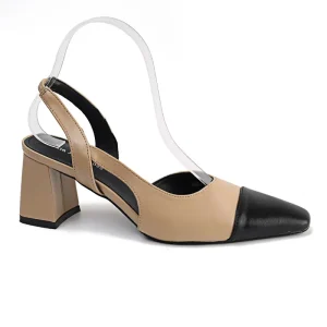 Women’s Classic Slingback Block Heel Shoes Two tone Square Toe PU Leather Comfortable Office Work Pumps