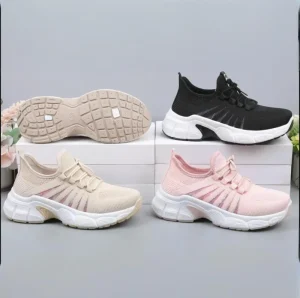 Women’s Classic Sport Walking Shoes Fly Knit Upper Lace-Up Geometry Pattern Spring Summer Autumn Breathable Cushioning Arch