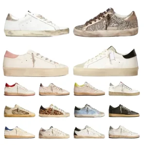 Women’s Classic White Goose Sneakers Vintage Superstar with Golden Star Glitter for Summer