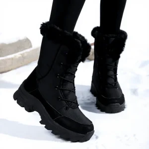 Women’s Classic Winter Snow Boots With Anti Slip Sole Black Grey Ankle Support Fur Trimmed Cuffs for Casual Outings and Hiking