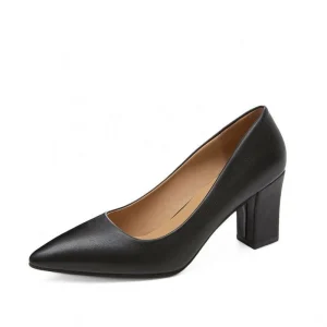 Women’s Closed High Heels Leather Slip on Pointed Toe Chunky Dress Wedding Party Pumps Shoes
