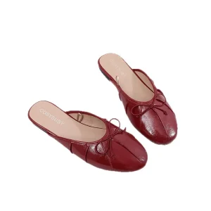 Women’s Closed-Toe Mules Slip-On Summer Outdoor Soft Flat Bow Tie Breathable