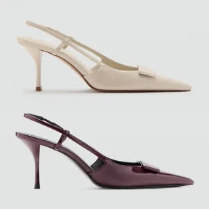 Women’s Closed Toe Sandals Summer French Style Square Buckle PU Upper Rubber Slingback Strap Stiletto Heel Pointed