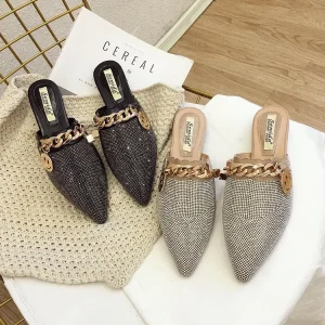 Women’s Closed Toe Slip on Flats Fashion Rhinestone Pumps Pointed Toe Suede Upper Mary Jane Trendy Outdoor Summer Loafers