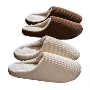 Women’s Closed Toe Suede Upper Slippers Autumn Winter Couple Home Use Indoor Soft Sole Non-slip Guest Fleece-lined Warm