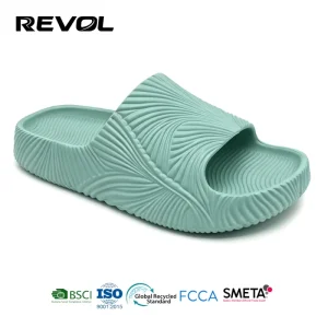 Women’s Cloud Slide Sandals With 3D Leaf Textured Thick Sole Pillow Slippers Non Slip Mint Green Cushion Shoes For Gym Spa
