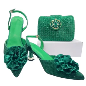 Women’s Clutch Bag and Flower Stone Shoes Diamond High Heels Matching Shoes Decorated With Rhinestone Stylish Dress Pointed Toe