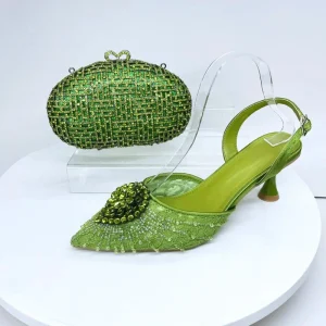 Women’s Clutch Bag and Shoes Fairy Diamond High Heels Stylish Dress Shoes Pointed Toe Stiletto Heels Elegant Party Wedding Shoes